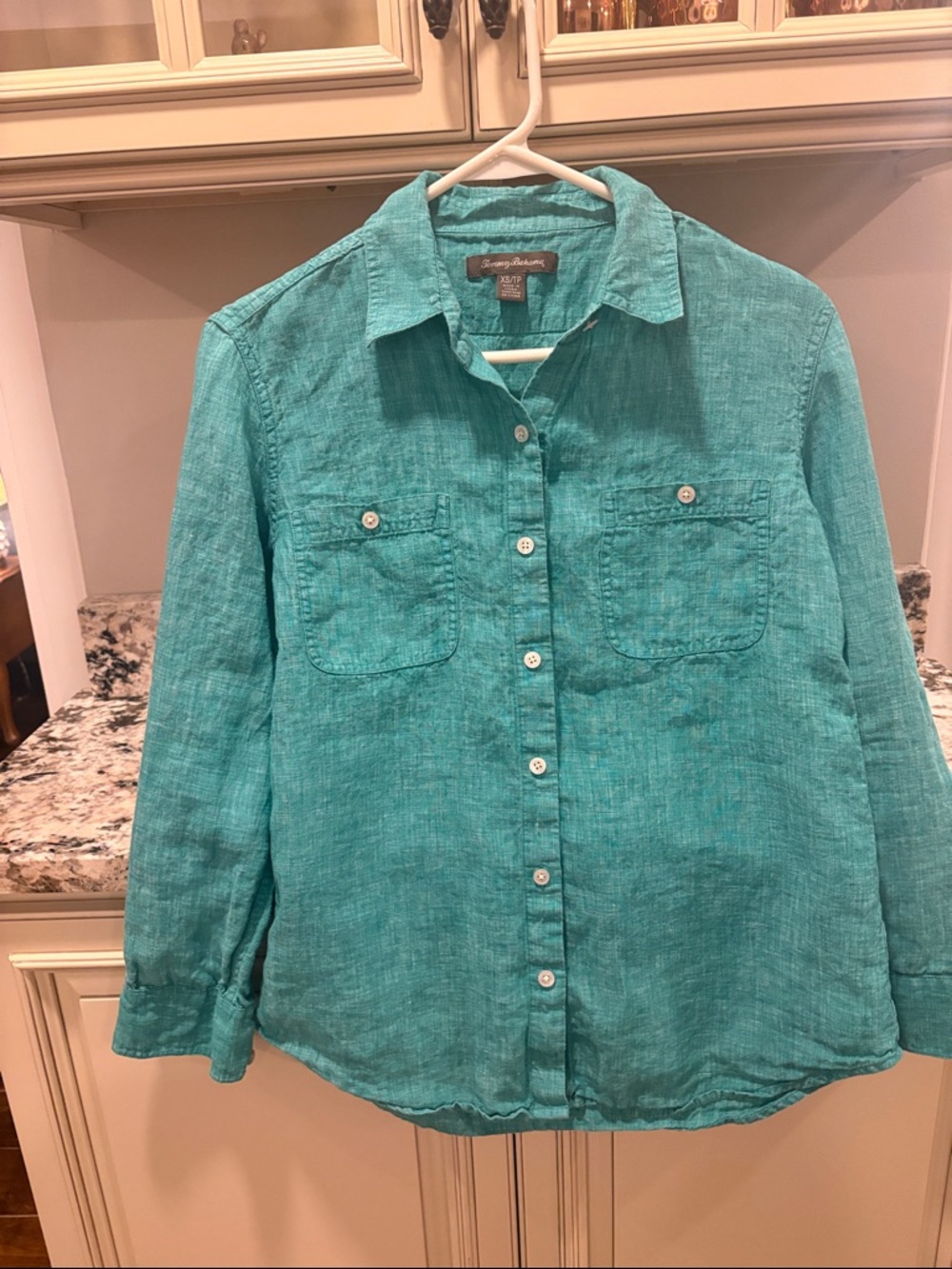 Tommy Bahama Turquoise 100% Linen Button-Up Shirt